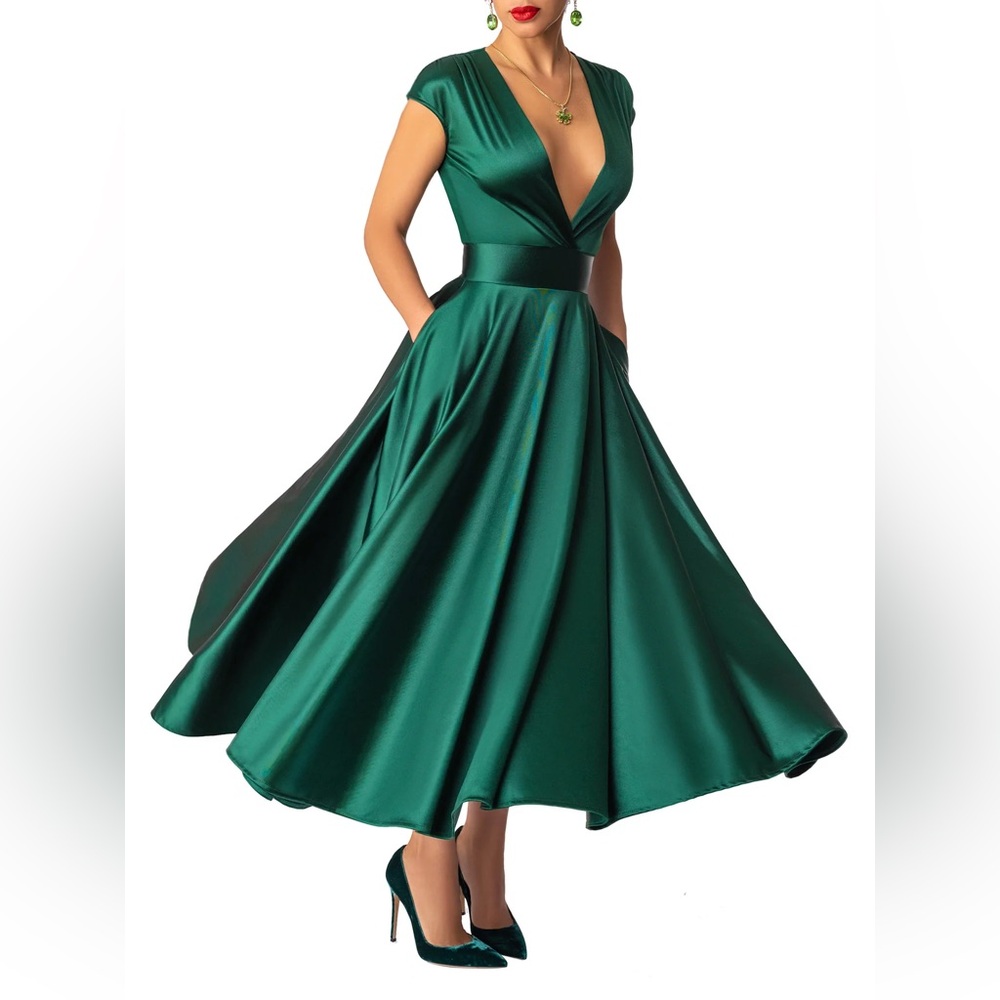 Elegant Emerald Satin Evening Dress